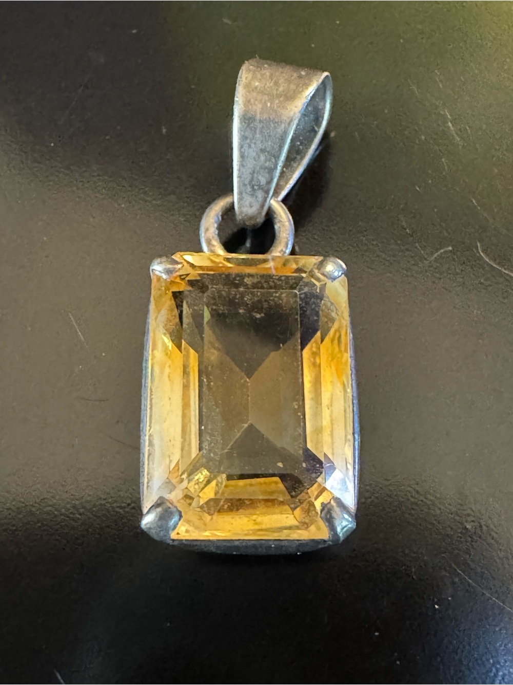 Large Emerald Cut Citrine Pendant in Sterling Silver
